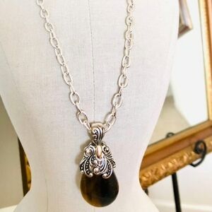 Vintage Tiger's Eye Silver and Brown Pendant Necklace